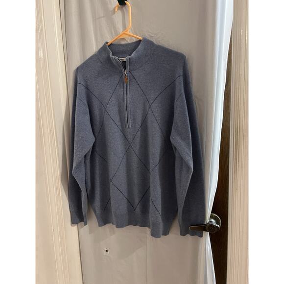 Johnstons Cashmere Blue Mock Neck 1/2 Zip Cashmere Sweater Sz M Made In Scotland - Picture 1 of 6